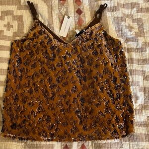 NWT Anthropologie Copper velvet Sequin Women's Top XS